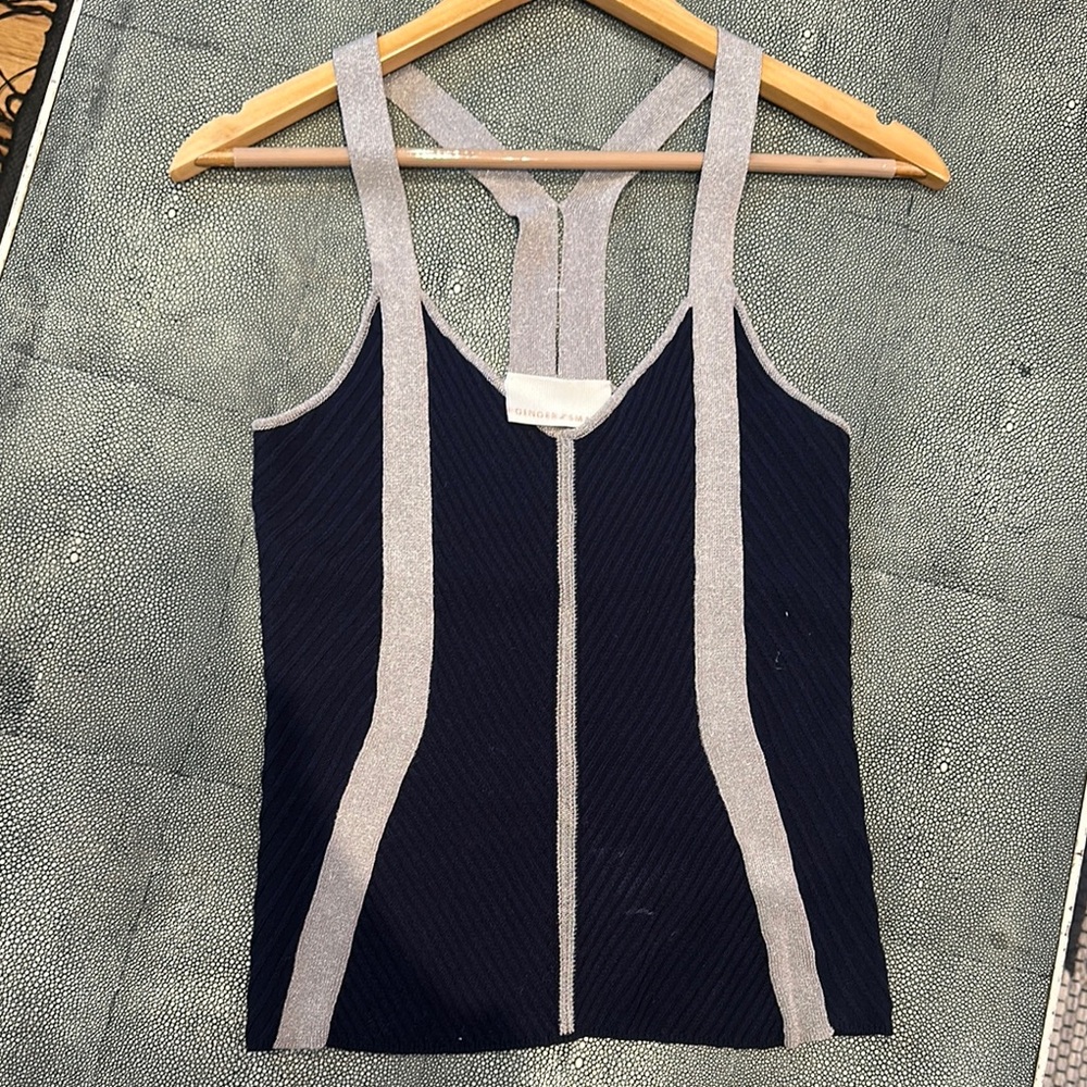 Ginger & Smart Blue Ribbed Fitted Sleeveless Tank Top